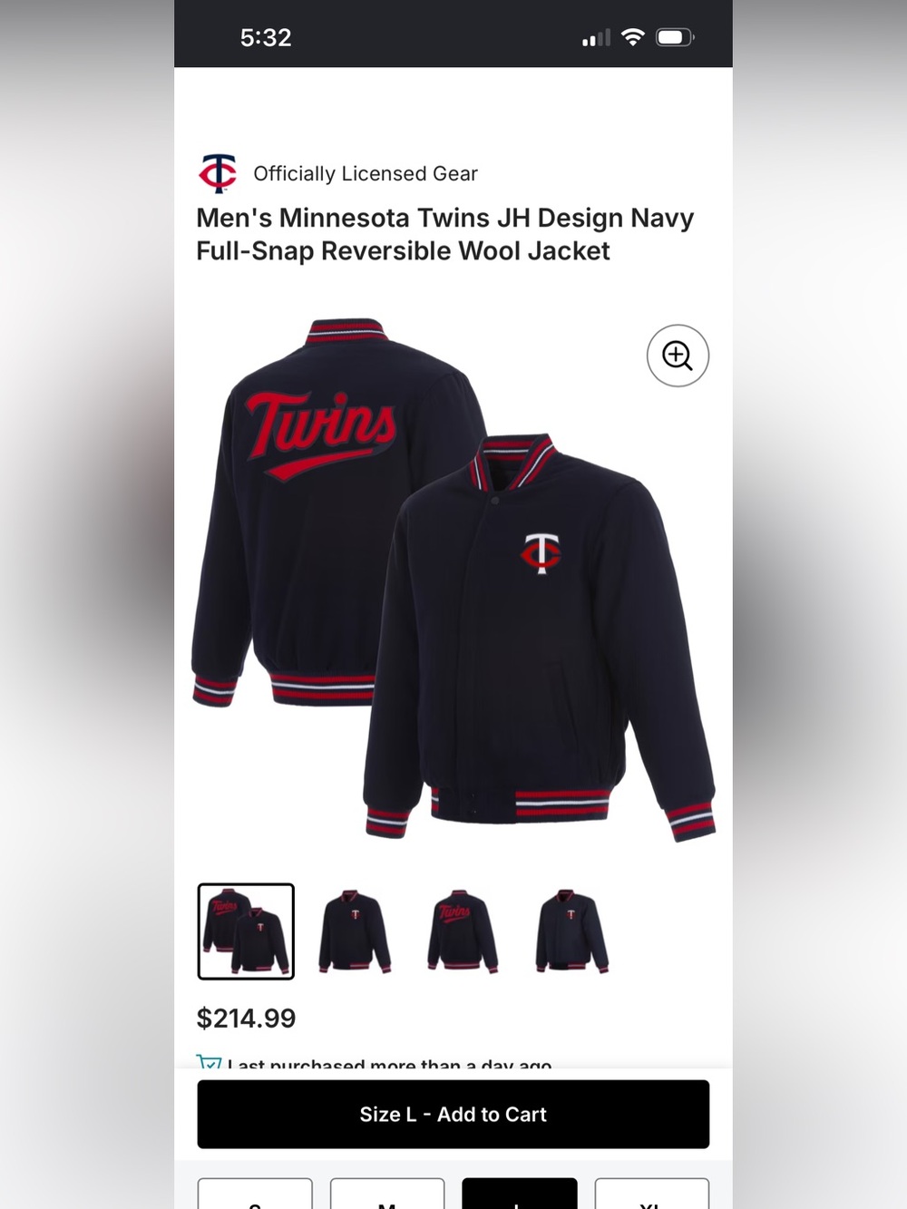 Minnesota Twins JH Design Navy Wool Reversible Jacket Mens Large - official MLB - Picture 13 of 14